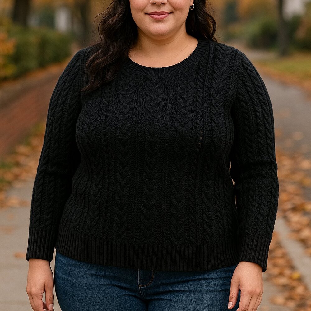 Old Navy Women's Plus Black Cable Knit Sweater W-1X